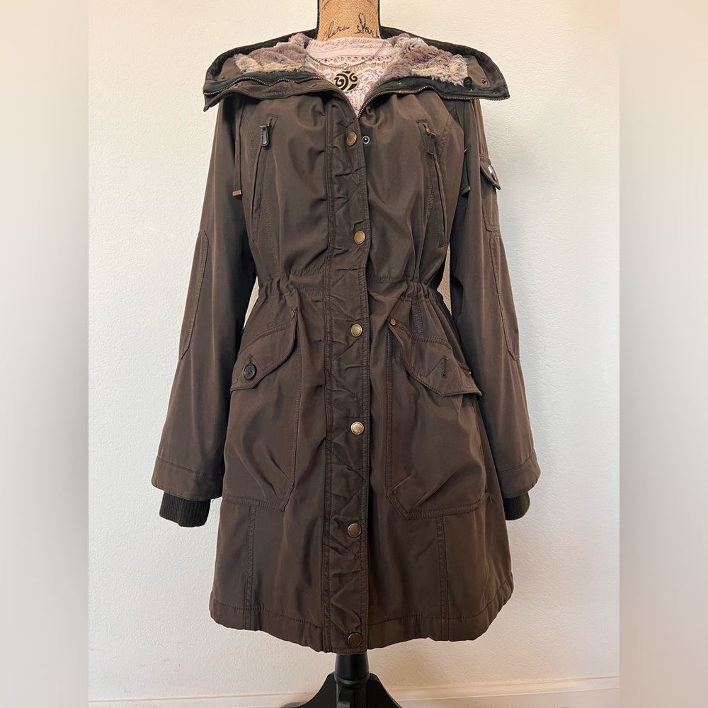 1 Madison Expedition Brown Hooded Parka Coat | Faux Fur Lined | Size L